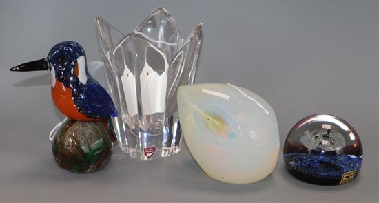 An Orrefors tulip-form vase and a collection of glass paperweights,
